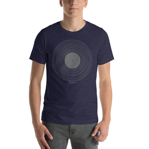 Vinyl LP graphic t-shirt in Midnight Navy Heather by Blackbird Clothiers Austin, Texas Rock and Roll