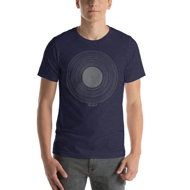 Vinyl LP graphic t-shirt in Midnight Navy Heather by Blackbird Clothiers Austin, Texas Rock and Roll